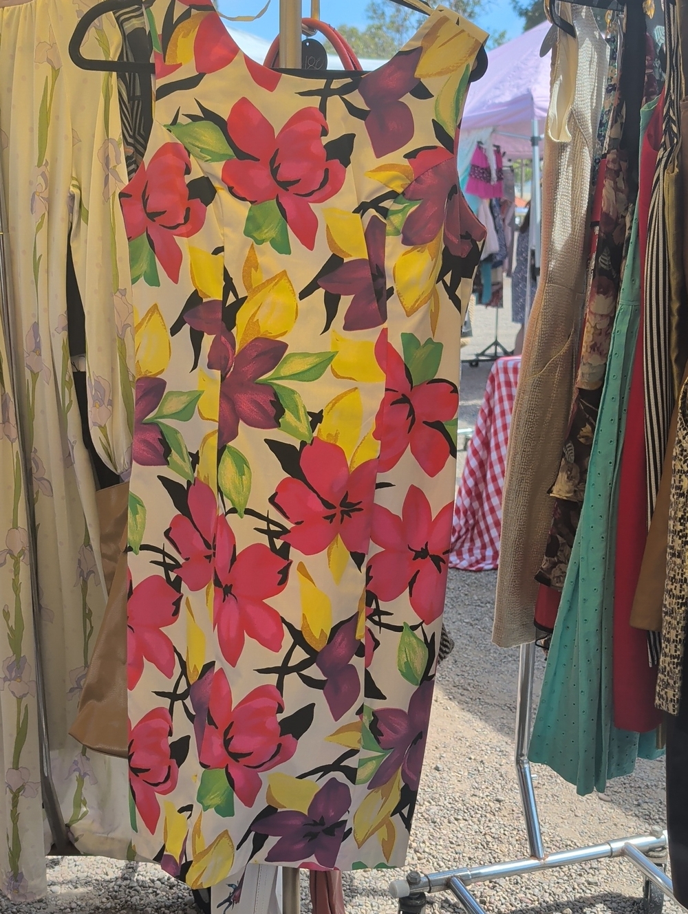 Sleeveless Floral Sheath Dress in Pink, Yellow & Purple